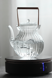 手作り 耐熱ガラス ティーポット ガラス製ポット 銅製 持ち手 紅茶ポット ガラスティーポット 花茶 工芸茶 ハーフティー に 直火可 大容量
