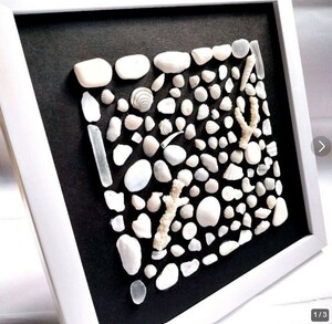 シーグラスや貝殻を使ったシーグラスアート　ハート　インテリア雑貨