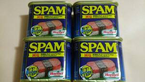 SPAM　減塩　4缶セット　ランチョンミート　ポーク　沖縄おにぎり　沖縄土産　スパム　缶詰セット　匿名発送　送料無料