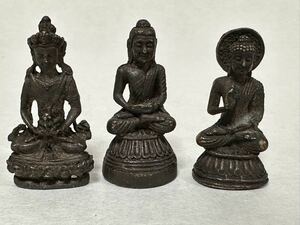 仏教美術　古銅　仏像 豆仏 懐中仏 3点　時代物　古美術　銅製 佛教 チベット 