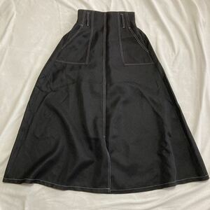 GRL グレイル　配色ステッチスカート　Sサイズ　黒　ブラック　フレア　ロング　カジュアル　韓国風　クール