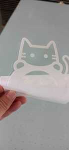 猫バンバンバンステッカー　透明に白プリント