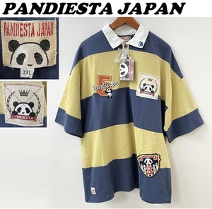 未使用 /XXL/ PANDIESTA ネイビー ボーダー半袖ポロシャツ ラガーシャツ ラグビー メンズ レディース ゆったり 刺繍パンダ パンディエスタ