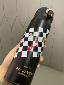 海外限定　スタバ　スターバックス　ステンレスボトル 水筒　タンブラー　500ml ブラック 碁盤