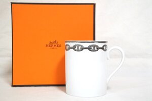 1円●新品同様●エルメス●マグカップ●シェーヌダンクル プラチナ コーヒーカップ ティー チェーン柄 ロゴ シルバー 箱付き インテリア