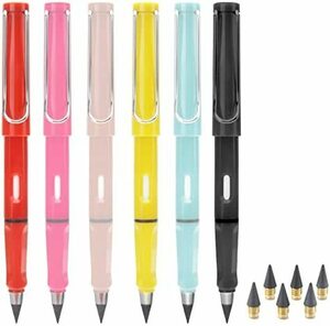 NN.ORANIE 無限鉛筆 6本セット えんぴつ 削る必要のない鉛筆 詰め替えペン先6枚付き 金属ペン先 安全無毒 インクなしえんぴつ 筆跡消去可能