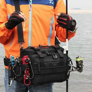 多機能 アウトドア用 4WAY釣りバッグ フィッシングバッグ ヒップバック ショルダーバッグ 自転車旅行カメラバッグ 耐用性 防水性収納性