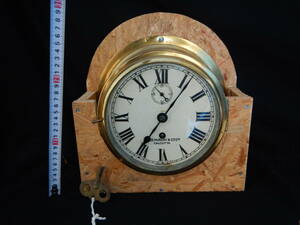 アンティーク 英国製 掛時計 機械デント式 鎖引き式 掛け時計 鎖引 船時計 チェーン引き マリン時計 真鍮製 船舶 軍艦 稼動品