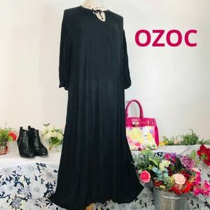OZOC　ゆったりくつろげ、初夏まで着用可。黒　楊柳木綿　ロングワンピース