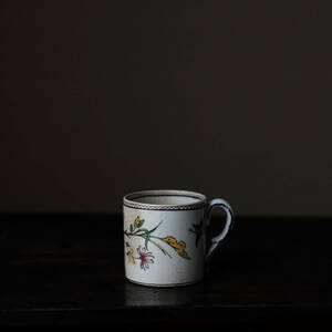 19世紀フランス サルグミンヌ 色絵草花鳥文 カップ ルーアン / アンティーク 1800年代 ティーカップ コーヒーカップ デミタスカップ D