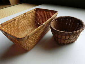★非常に細かい編み目の竹細工 小物入れ 二点 中華人民共和国 製造 古いものです レトロ アンティーク ビンテージ