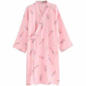 綿100% バスローブ ピンク Lサイズ レディース ナイトガウン 浴衣 パジャマ お風呂上がり ルームウェア 部屋着 寝巻き ガウン 和装 寝間着
