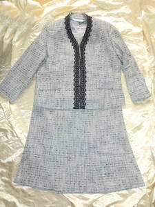 67　 Liliane　Burty　LとLL　大きいサイズ　水色　ツイード　ラメ糸　リリアンビューティー　スーツ　インナー付き　セットアップ　未使用