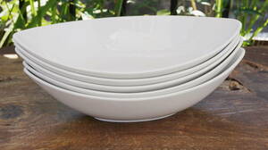 白い食器30.0cm ディープ カヌーボウル ５枚セット　舟形 カレー皿 パスタ皿 カフェ 白 ポーセラーツ 業務用 