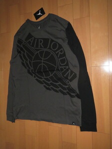 送料無料発送 ナイキ NIKE JORDAN BRAND ジョーダン ウィングロゴ ロングスリーブTシャツ 人気完売サイズ USXL 黒/灰 とても美品 正規品 