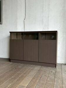 棚板なし幅118リビングボード ダークブラウン 日本製 完成品 国産 キッチン収納棚 北欧 カウンター下 プッシュ式 リビング キャビネット