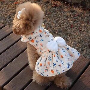 新品 犬服 ワンピース 小花柄 猫服 ペット服 秋冬 可愛い 花柄 犬 お出かけ