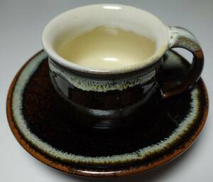 昭和期　極上　黒天目+白海鼠釉　コーヒーカップ（耳付）&ソーサー（蛇の目）　希少手 