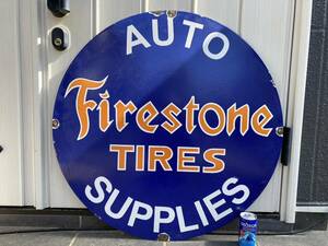 ビンテージ 大型 看板 Firestone ファイヤーストーン 直径76センチ / アンティーク　アメリカ　世田谷ベース