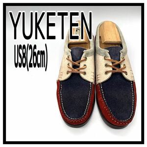 YUKETEN (ユケテン) モカシンシューズ デッキシューズ フリンジ スエード バイカラー US8 E 26cm USA アメリカ製 革靴 メンズ