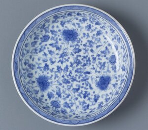 【五】優品 古伊万里染付牡丹唐草文皿 江戸中期 / Lot:63953