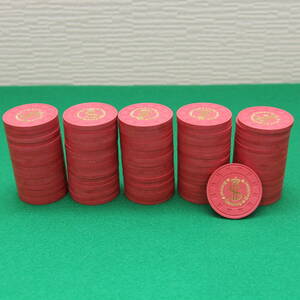 美品 本格カジノチップ 100枚 クレイ コイン ルーレット ブラックジャック バカラ ポーカー POKER 粘土 赤 RED 新品同様 ＄1 ＄10 230330 