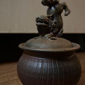 備前焼 獅子香炉 作者不明 煎茶道具 伊部