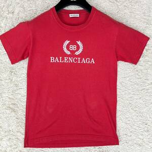 バレンシアガ BALENCIAGA BBロゴ Tシャツ 半袖 レッド 赤 スリムシルエット タイト レディース Sサイズ 春夏インナーウェア ストレッチ伸縮