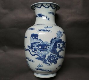 中国 唐物 古瓷 時代物 清代青花祥獅紋瓶