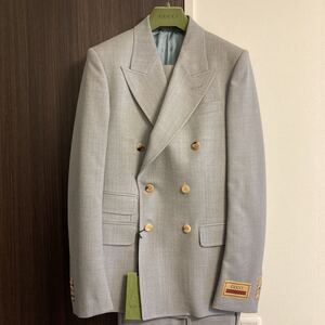 新品未使用GUCCIグッチ☆ダブルスーツ ライトグレー☆46セットアップGGスプリーム