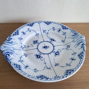 未使用☆ロイヤルコペンハーゲン ROYAL COPENHAGEN デンマーク ブルーフルーテッド ハーフレース オーバルプレート 大皿 1級品
