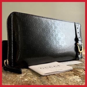 ■1円■グッチ■極美品■GUCCI■長財布■ラウンドファスナー■GG■シマレザー■ソーホー■マイクロシマ 黒 ブラック シリアル有り