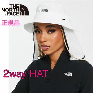 THE NORTH FACE ザノースフェイス メンズ レディース バケットハット 帽子 サンシールド付き 2way ホワイト 白 UV防止 正規品Logo