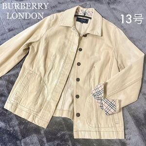 BURBERRY LONDON バーバリー ロンドン デニムジャケット Gジャン 13号 約Lサイズ相当★ベージュ×ノバチェック柄 バーバリーロンドン