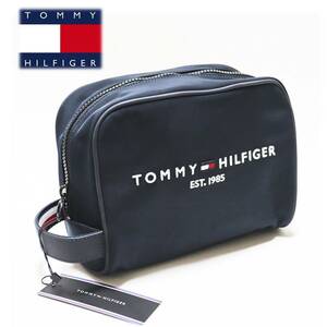 《TOMMY HILFIGER トミーヒルフィガー》新品 ロゴ刺繍入 スクエア型クラッチバッグ セカンドバッグ 紺 A7722