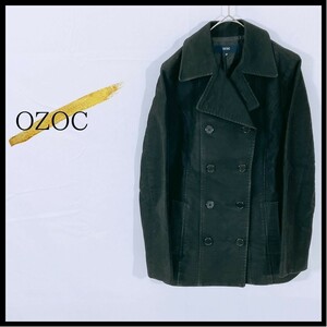 レディース 38 M相当 OZOC アウター コート Pコート ブラック ショート丈 ベルト付き ダブルボタン 日本製 シンプル オゾック 【23032】