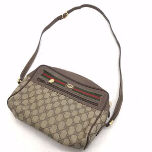 ■カメ1 GUCCI グッチ シェリーライン オールドグッチ ショルダーバッグ GG柄 ブラウン PVC レザー 金具 レトロ ヴィンテージ 希少