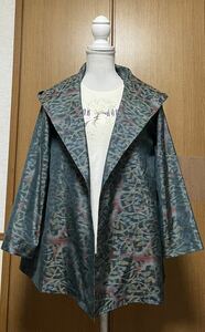 着物リメイク 大島のフード付きジャケット　L〜LLサイズ