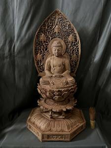 大型高62cm 仏教工芸品　総楠製　井波彫刻　極上彫　木彫仏像　釈迦如来座像