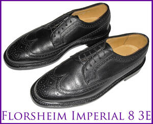 新品 フローシャイム インペリアル Kenmoor 8 3E (26cm 3E程度) ロングウィングチップ ブラック 現行品 FLORSHEIM IMPERIAL ケンムーア 靴