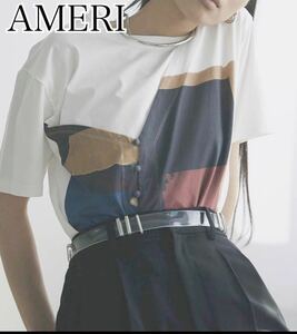 【人気】AMERI アメリ　アシメントリー　ボタン　デザイン　Tシャツ　白　アメリビンテージ