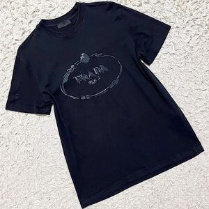 プラダ【極美品】PRADA Tシャツ カットソー 半袖 エンブロイダリーロゴ ブランドロゴ ブラック 黒 L