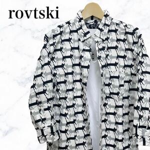 rovtski 総柄シャツ　七分袖シャツ　猫柄シャツ　日本製　ロフトスキー