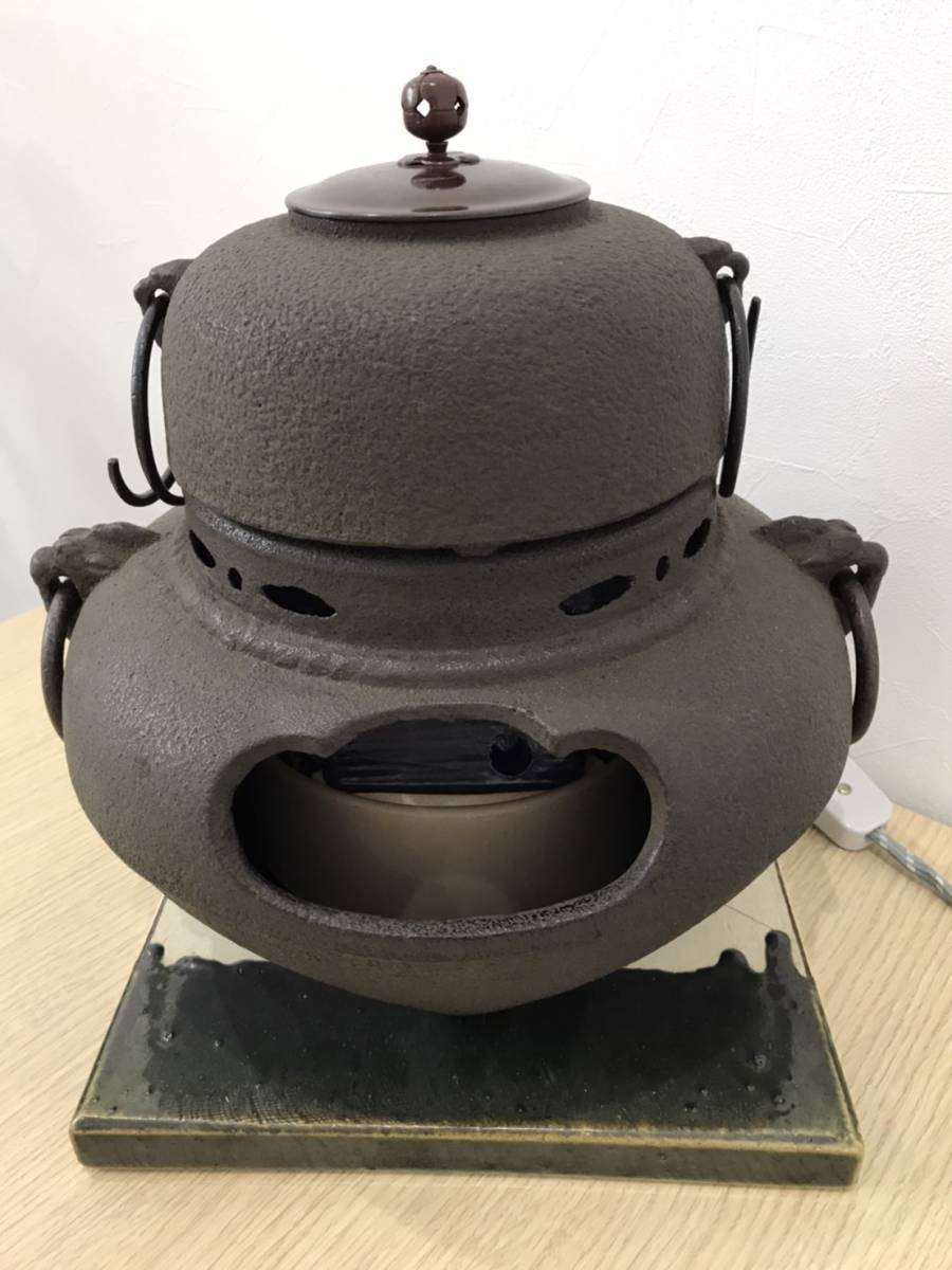 即決有]茶道具 唐銅朝鮮風炉 茶釜 釜環-