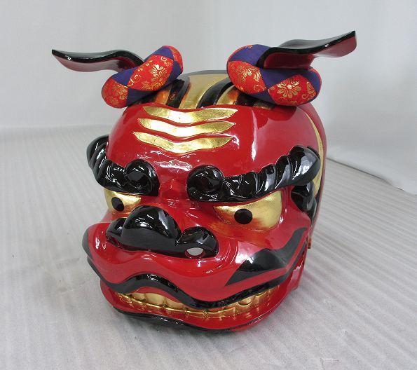 獅子舞　獅子頭　赤黒木製 木製 獅子舞 獅子頭 - メルカリ