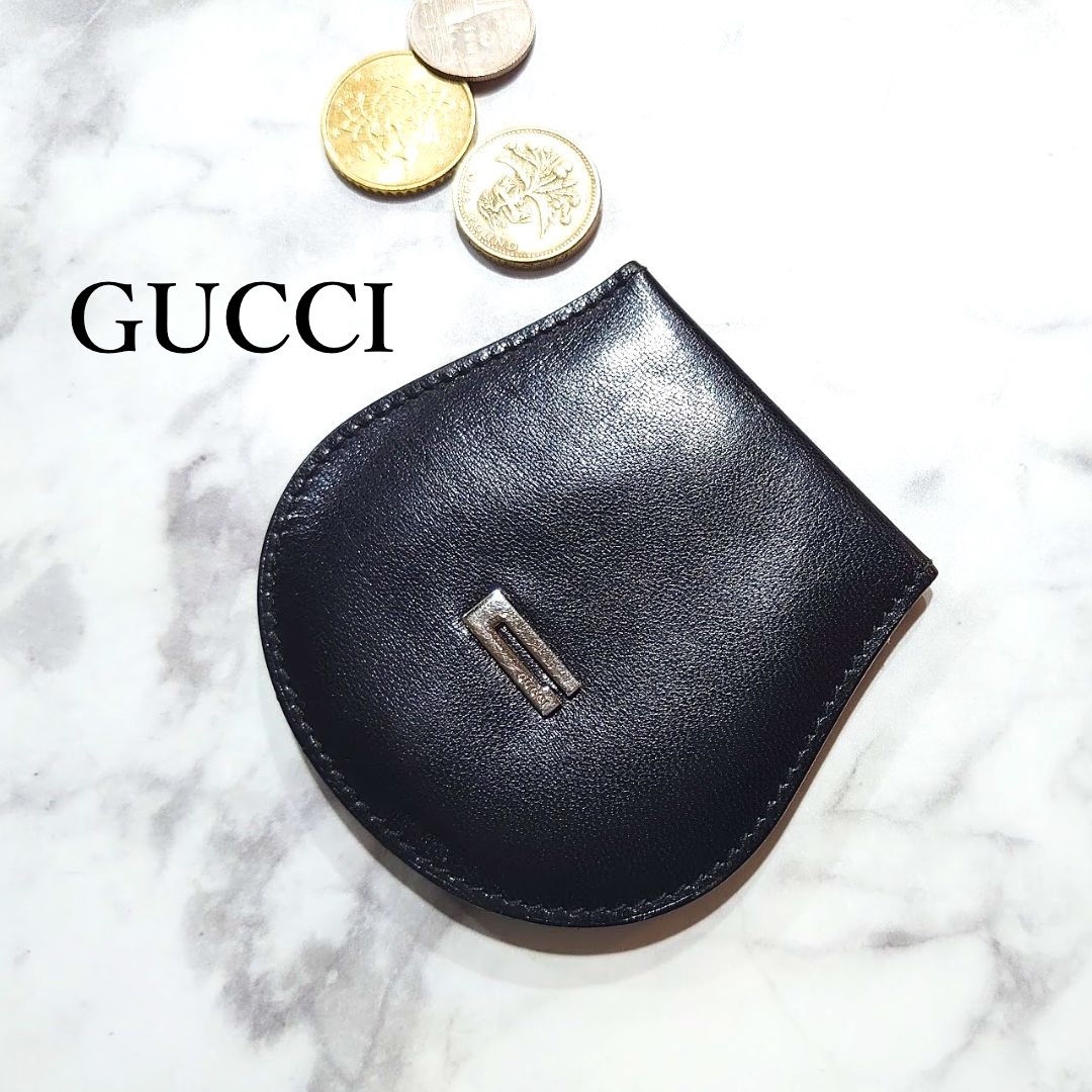 GUCCI グッチ コインケース 小銭入れ シマ GG レザー 黒 キーリング