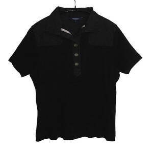 BURBERRY LONDON バーバリーロンドン リブ編みストレッチ スキッパーカラー ポロシャツ サイズ2 黒 三陽商会