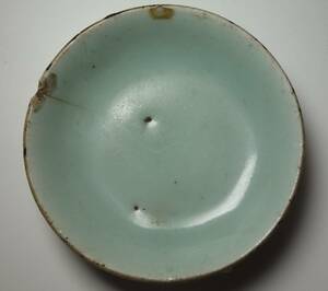 清朝乾隆帝初期　美しい馬蝗絆系統古青磁　茶豆皿　仏教美術