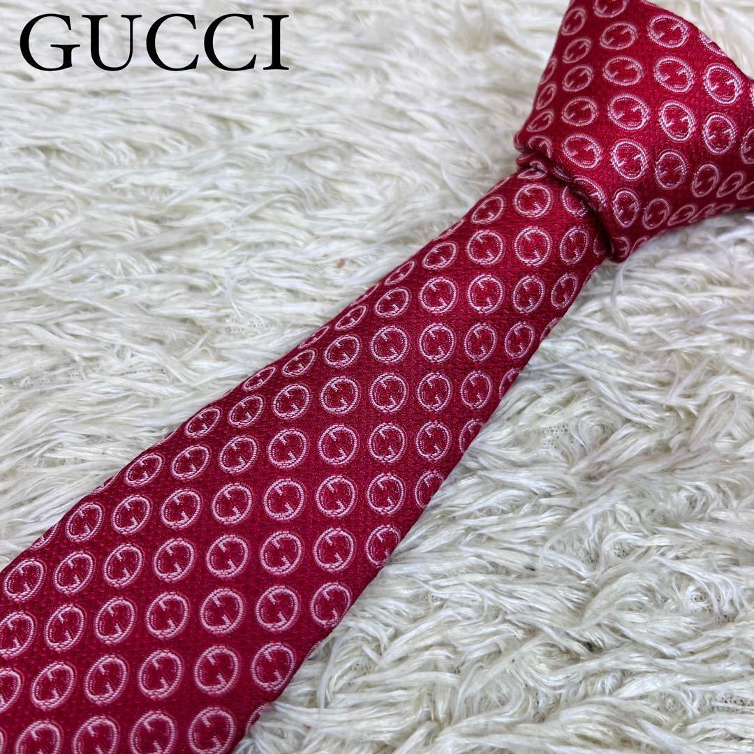 極美品タグ付 現行タグ 定番 GUCCI ネクタイ シルク100% GG柄 ベルト