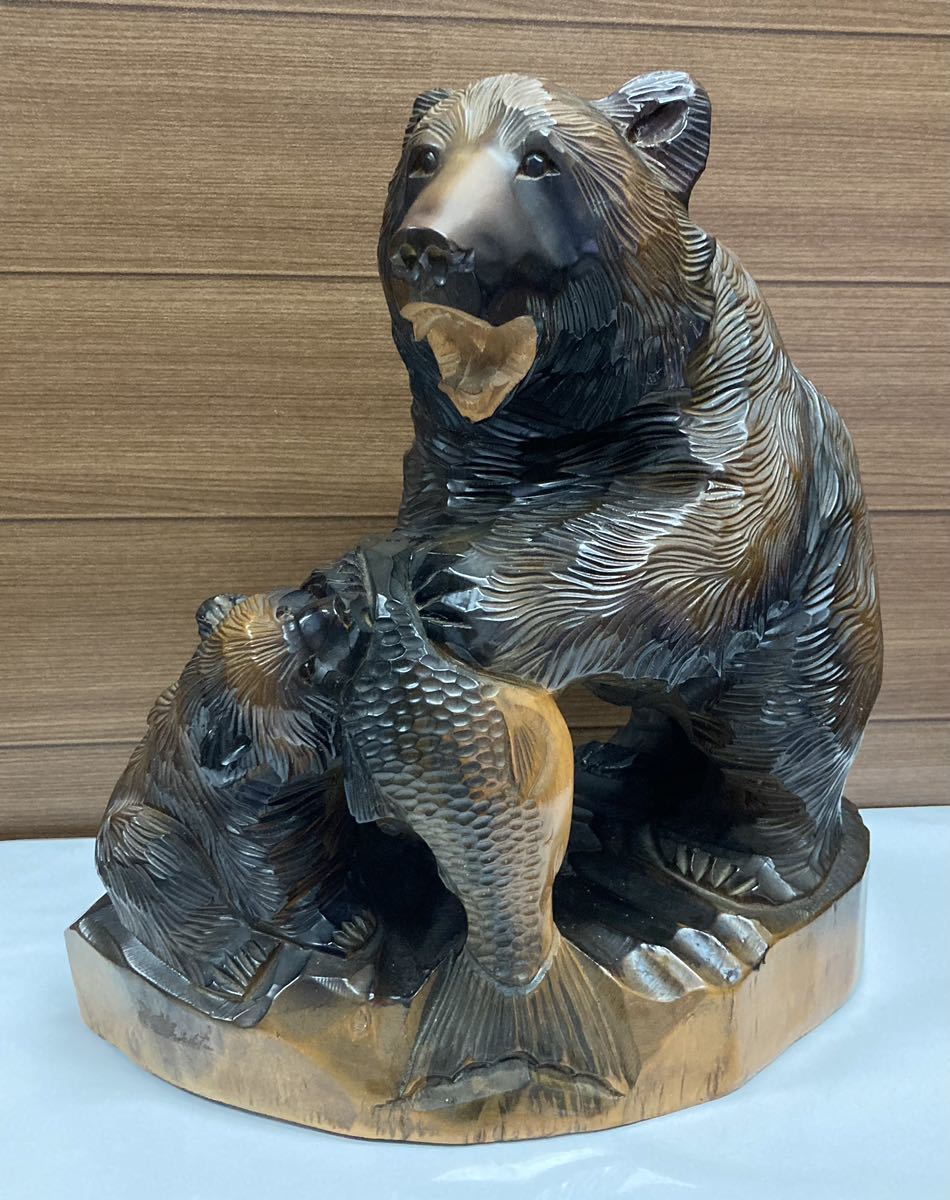 北海道 古い 木彫りの熊 ガラス目 毛彫り 吠え熊 旭川 近文 アイヌ 